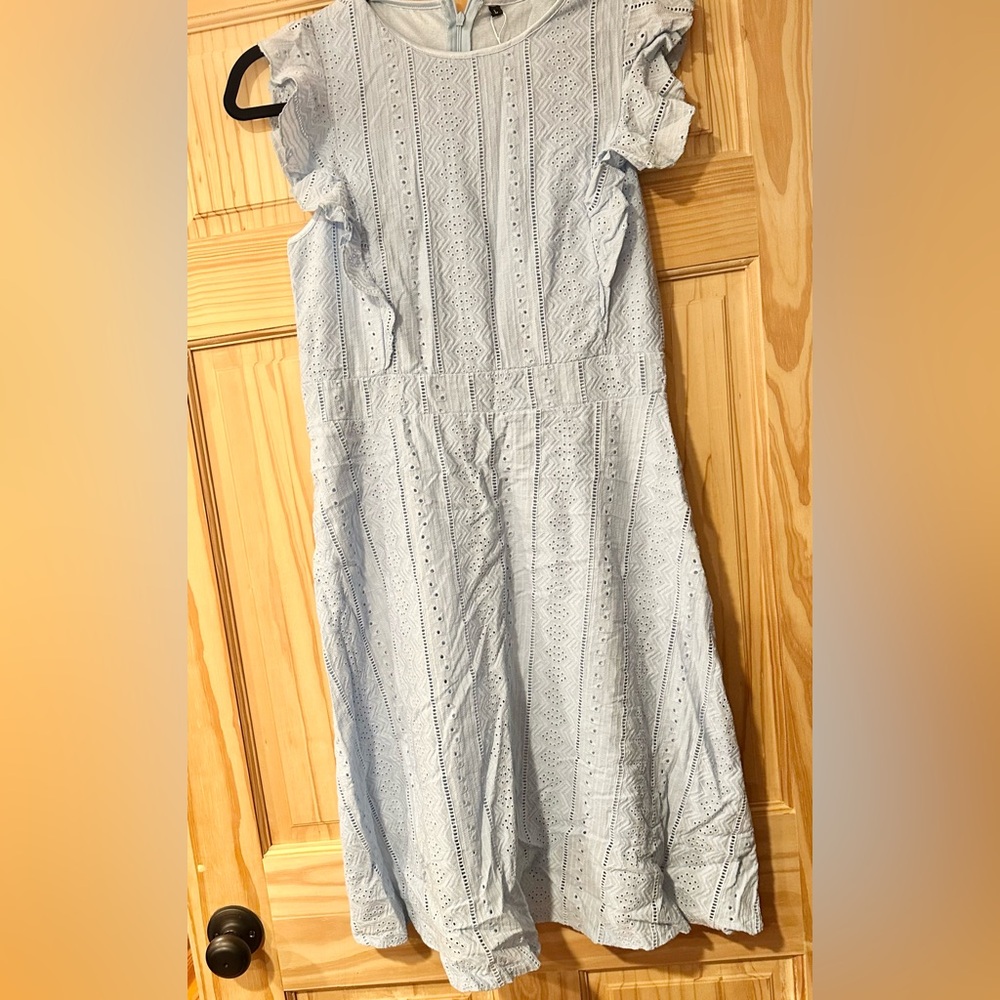 Large Baby Blue Eyelet Dress with Ruffle Cap Sleeve